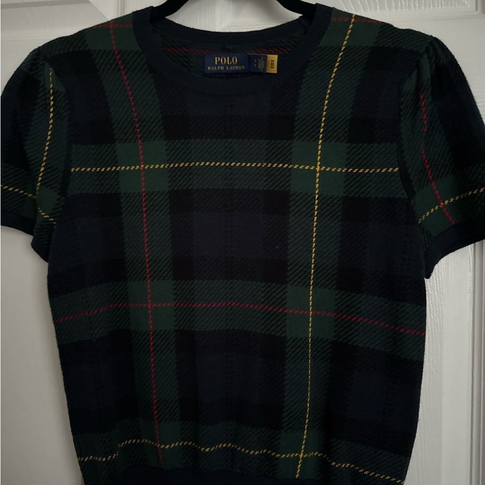 Ralph Lauren Women's Plaid Crewneck Sweater - Green, Black, and Yellow